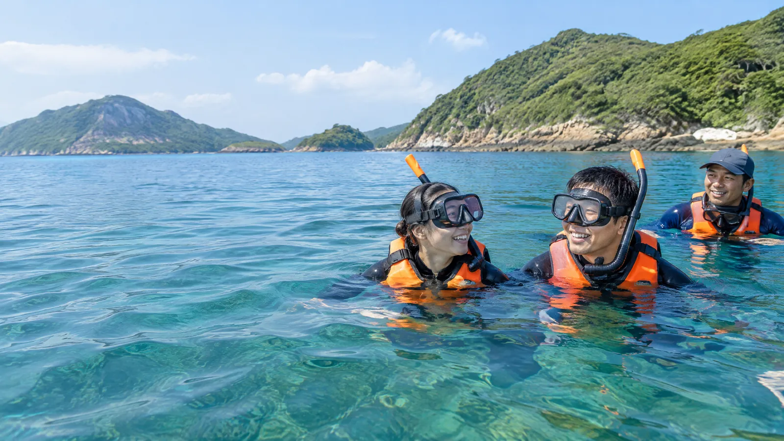 Illustrative surface activity with float assistance for non-diving participants in Hong Kong.